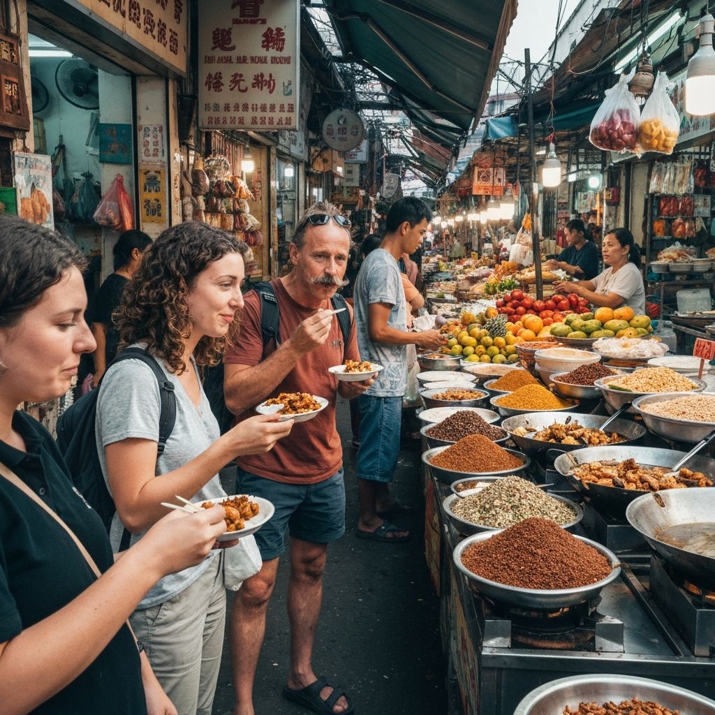 Travelers enjoying local food